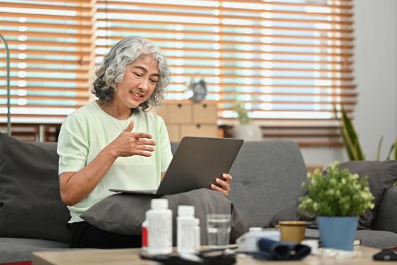 Woman on a call on her laptop